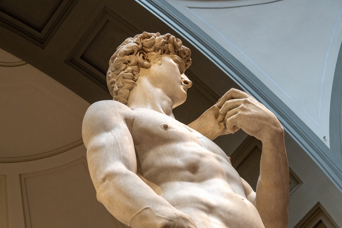 Close-up of Michelangelo's David in the Galleria dell'Accademia
