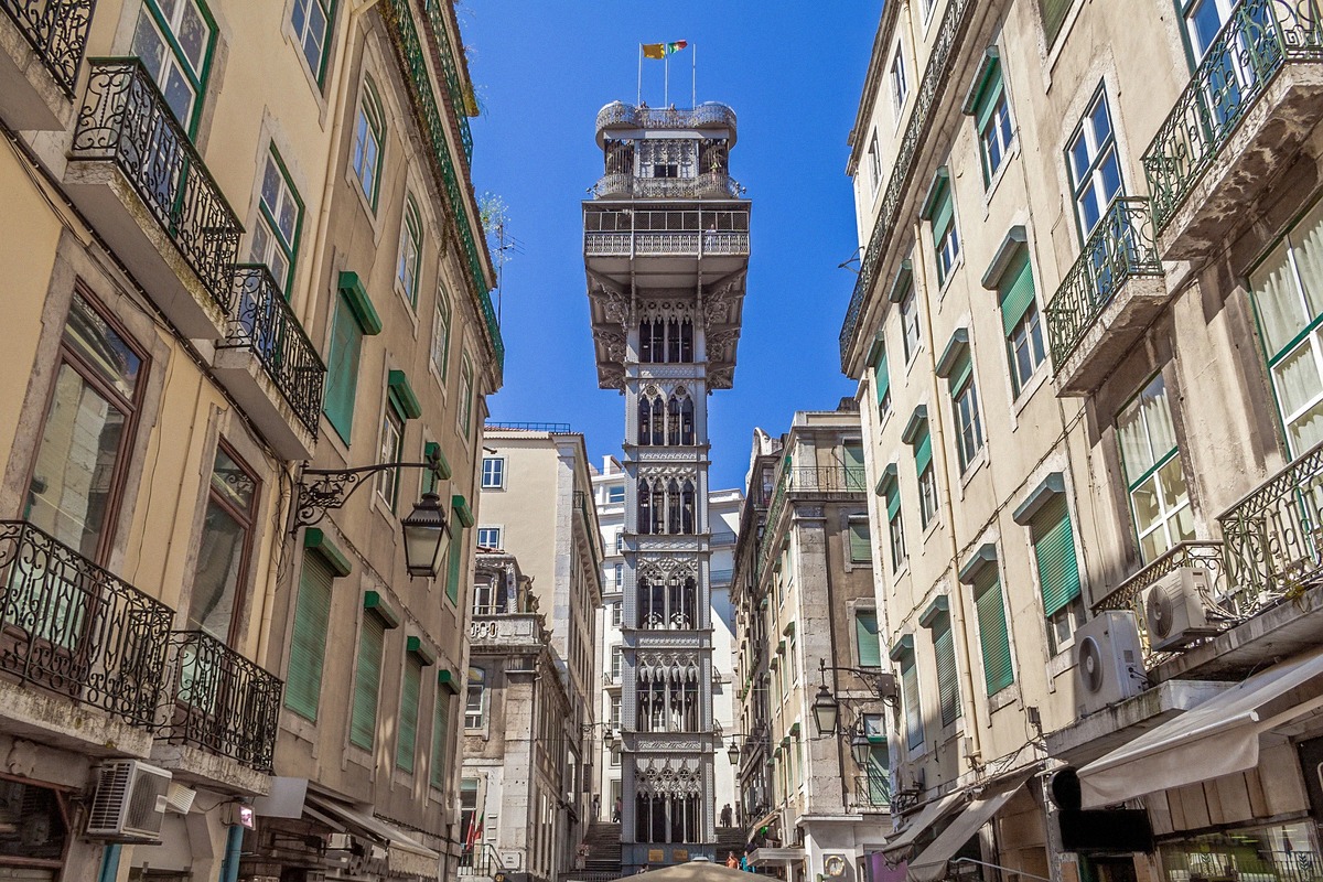The historic Elevador de Santa Justa, a cast-iron lift from 1902 in Lisbon's old town