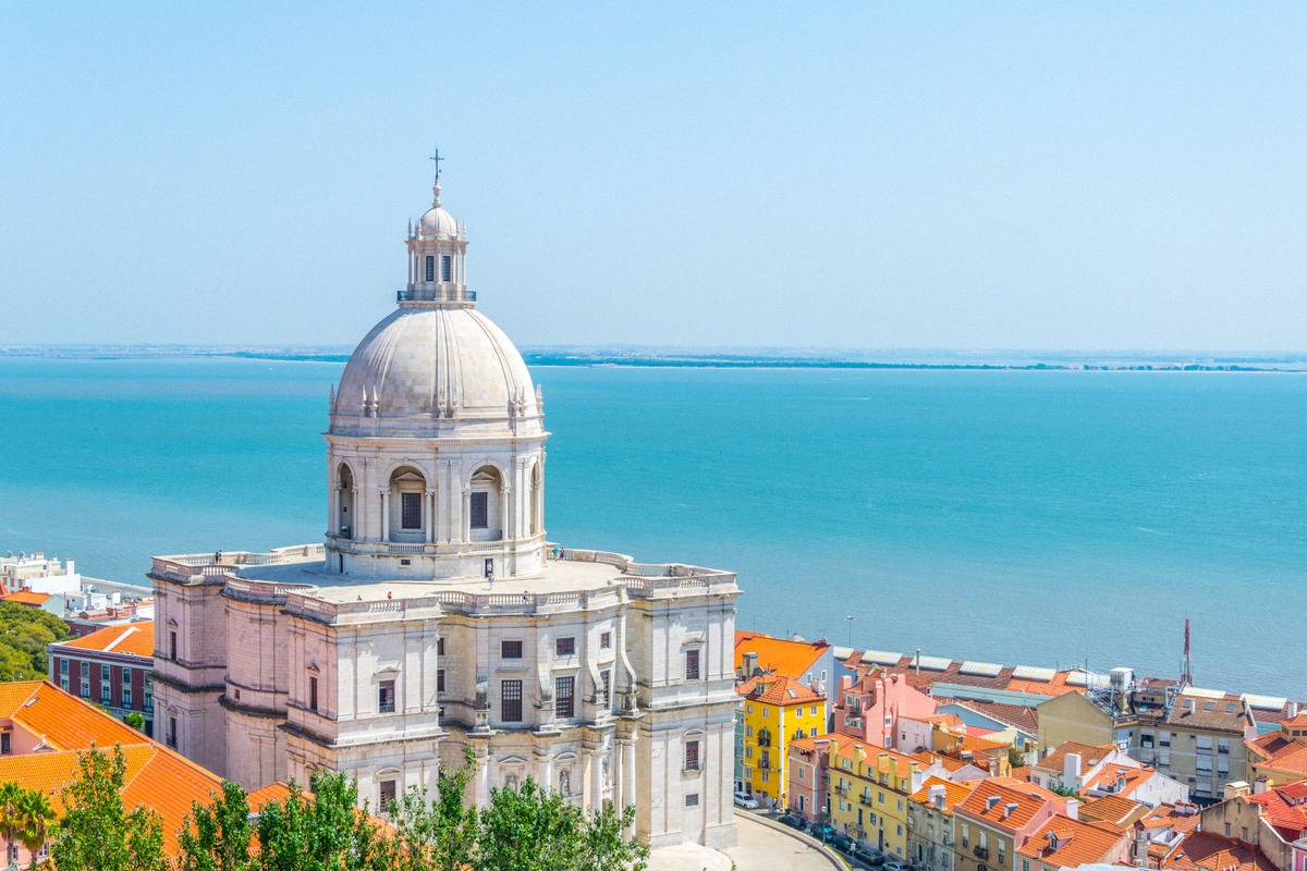 Aerial view of the National Pantheon with its white dome above the Alfama old town