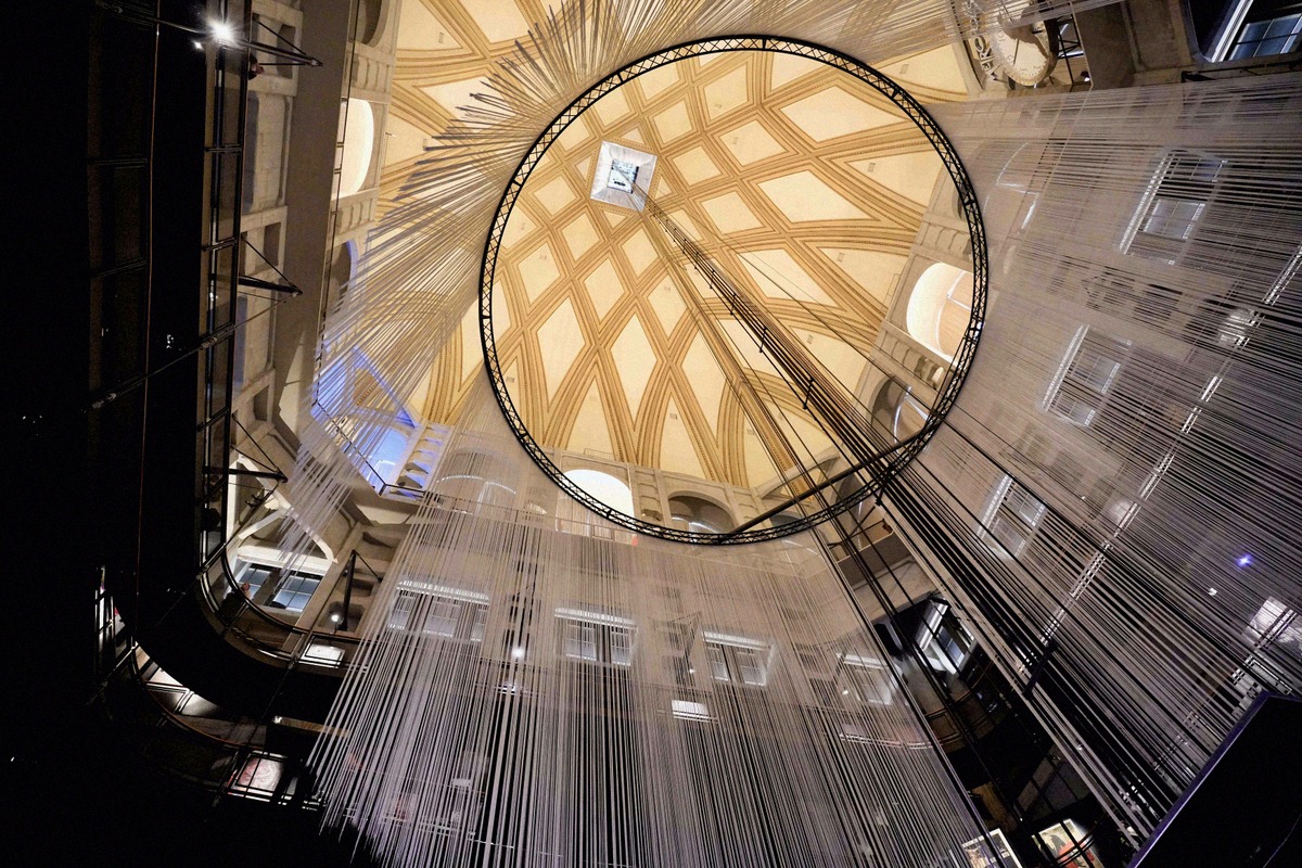 Domed rotunda of the Mole Antonelliana with the art installation of the cinema museum inside