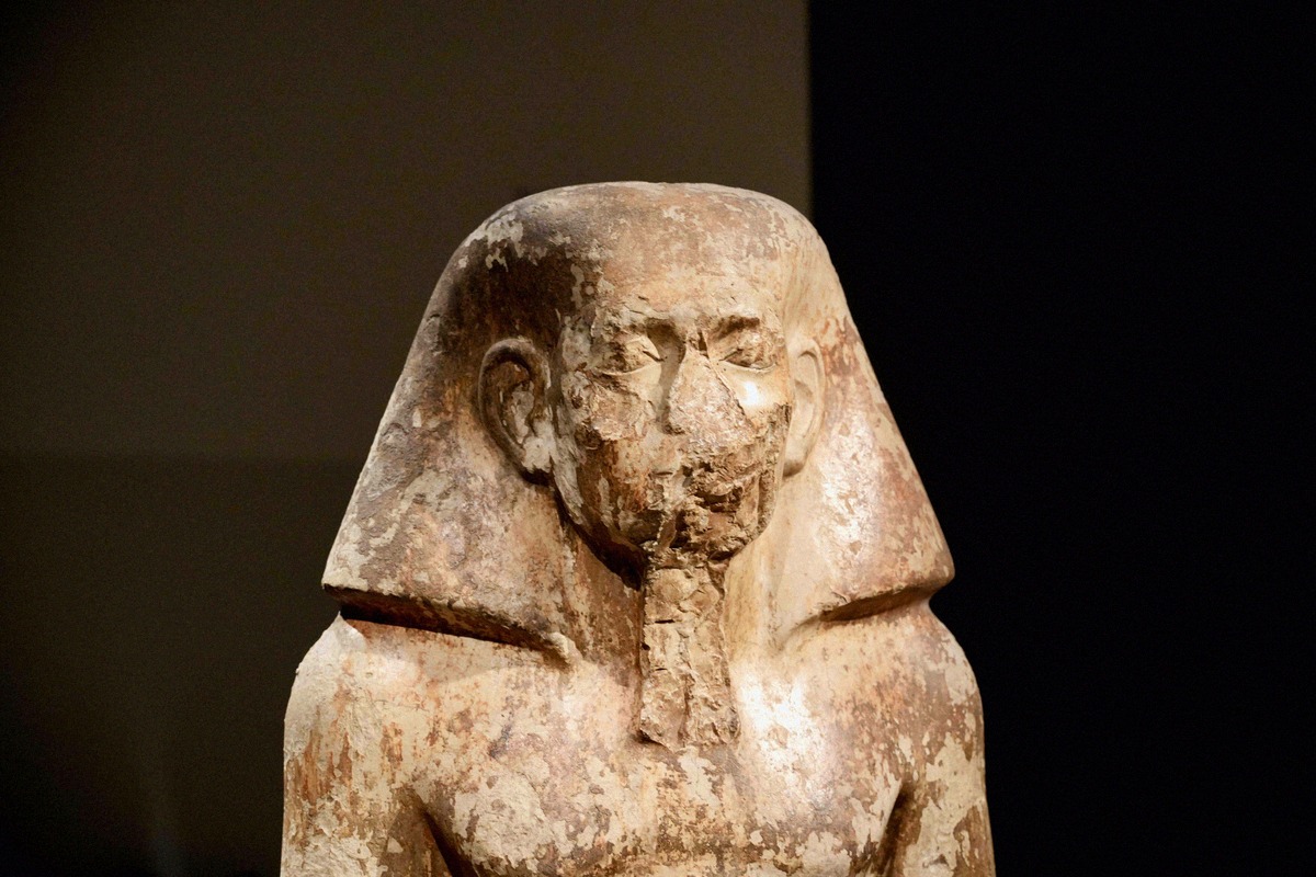Ancient Egyptian granite pharaoh statue at the Museo Egizio di Torino